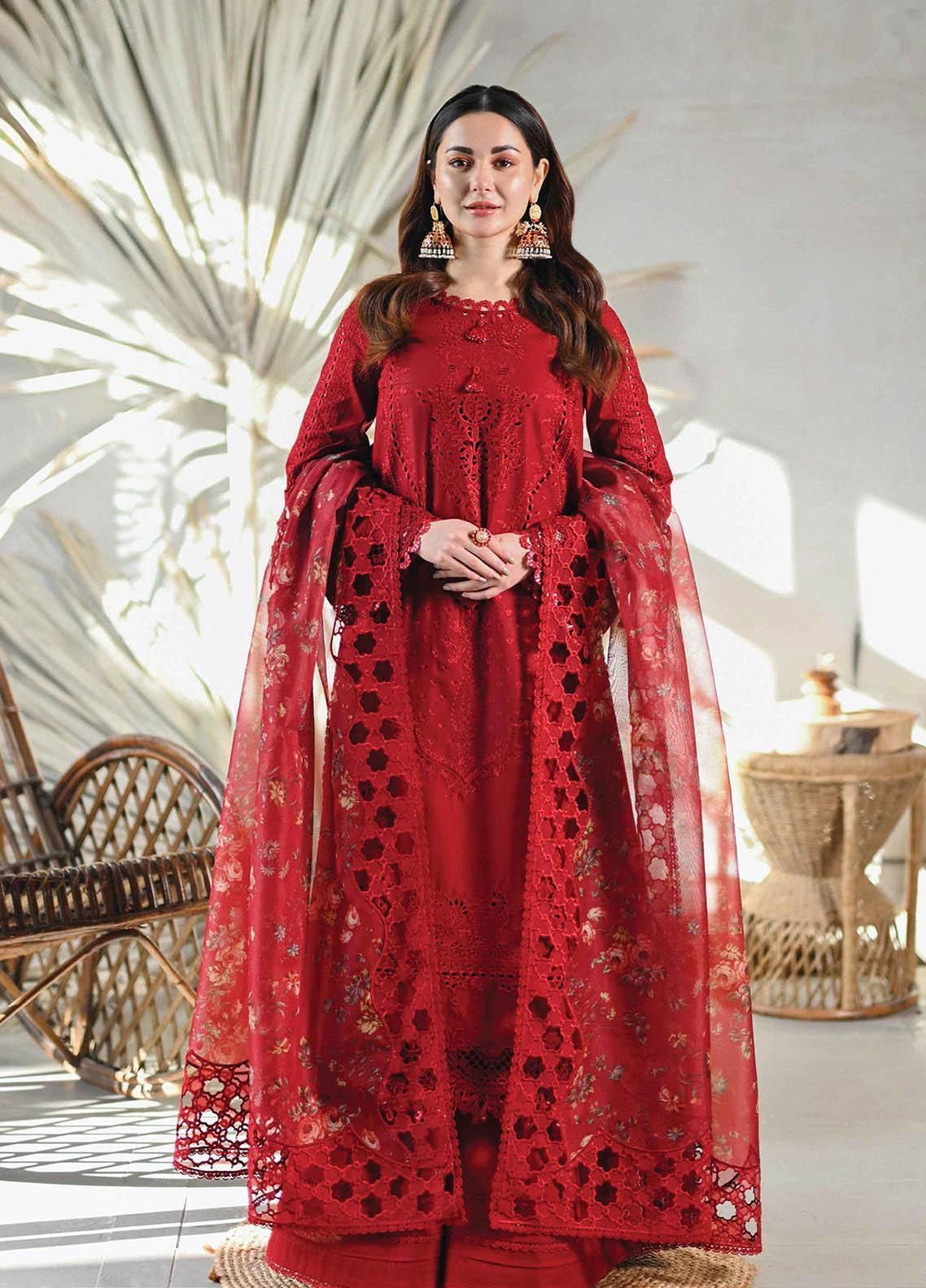 QALAMKAR - 3PC LAWN EMBROIDERED SHIRT WITH JACQUARD WEAVED EMBROIDERED DUPATTA AND COTTON TROUSER \ 7877