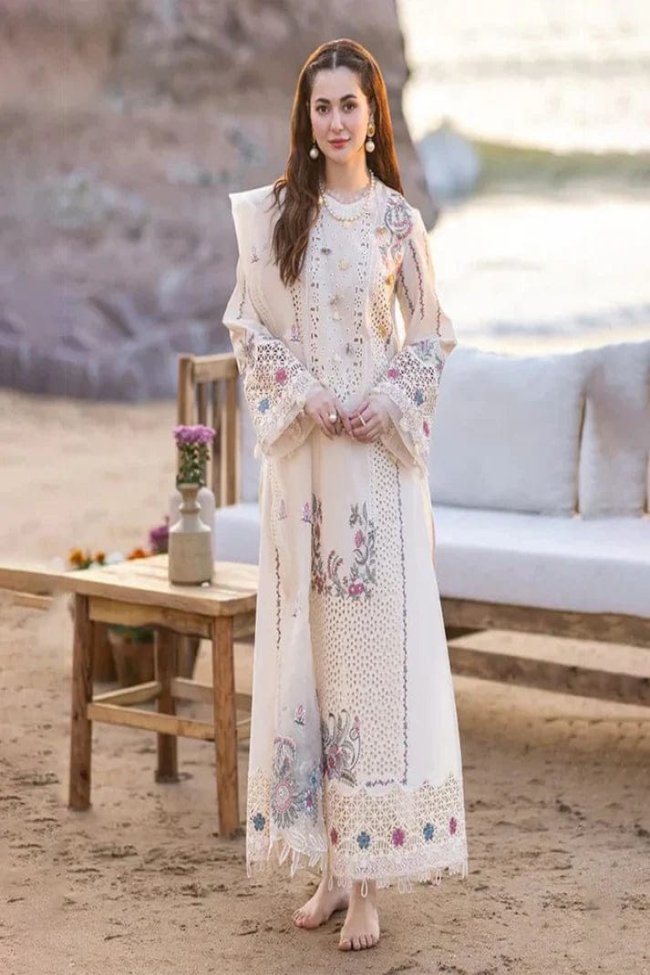 QALAMKAR 3PC Lawn Embroidered Shirt With Organza