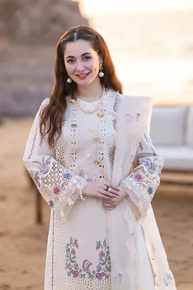 QALAMKAR 3PC Lawn Embroidered Shirt With Organza