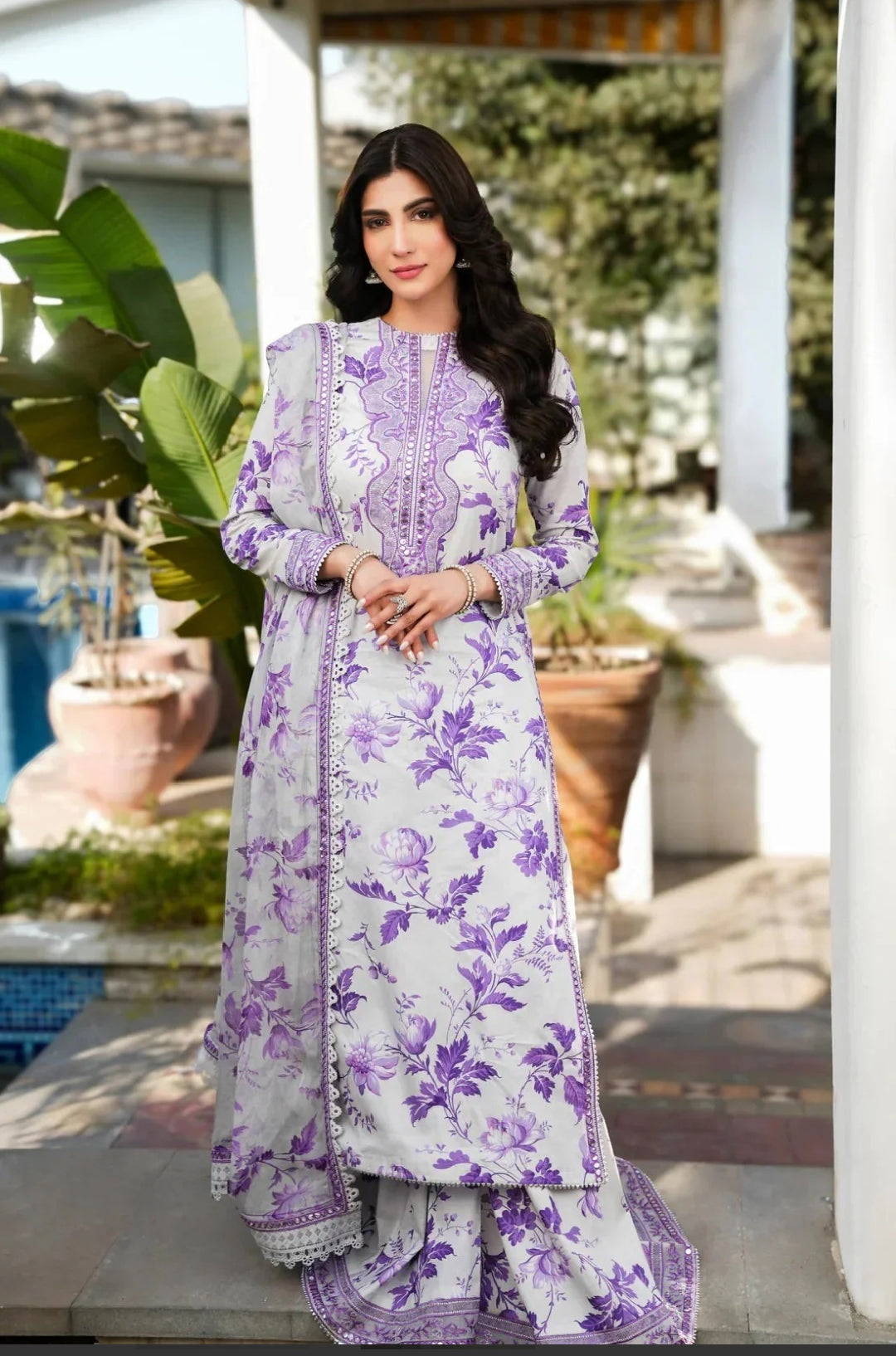 ANEELAS PRINTED LAWN EMBROIDERY DRESS 3 PIECE V518